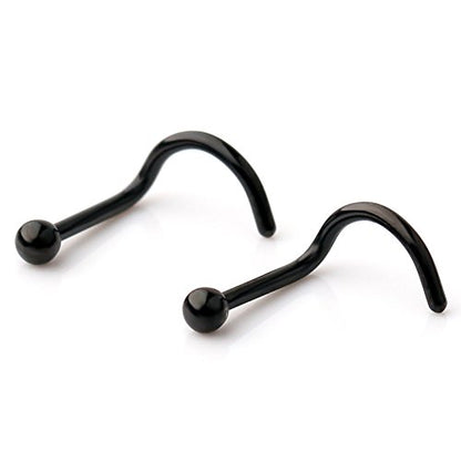 18G(1.0MM) 316L Surgical Steel Curved Nose Stud Ring Twister Screws with 2MM Ball Piercing Jewelry - color: 2PCS - Black