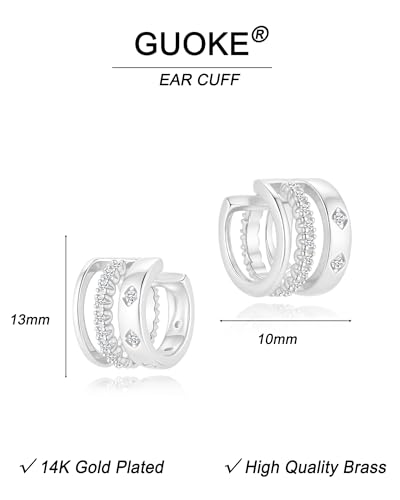 Ear Cuff for Women, 14K Gold/White Gold Plated Ear Cuffs Non Piercing Hypoallergenic Jewelry Gift - color: triple stack silver
