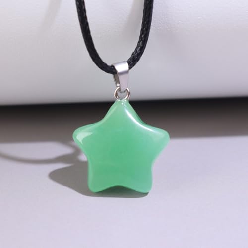 Natural Gemstone Simple Star Choker Necklace for Women, Minimalist Star Pendant Necklaces Adjustable Wax Chain - color: Green Aventurine