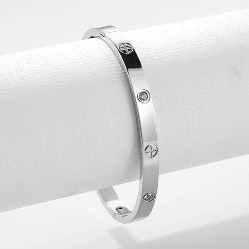 Women's Stainless Steel 18K Gold-Plated Cubic Zirconia Bracelet, Love and Friendship Jewelry Bracelet, Cuff Crystal Jewelry for Mother's Day, Father's Day, Valentine's Day, the Best Gifts for Married and Birthdays - color: Zircon+Cross Silvery