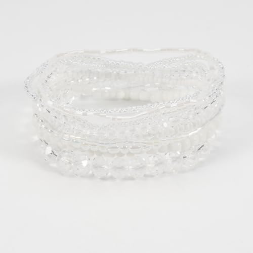 Boho Colorful Stackable Crystal Glass Beads Stretch Bracelets Multilayered Bracelets for Women Bohemian Jewelry - color: White 9pcs