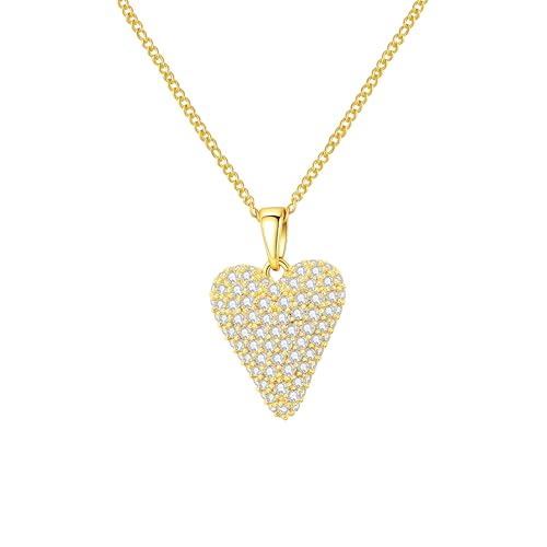 Rnivida Small Cz Pave Puff Heart Necklace for Women - color: L Heart - Gold