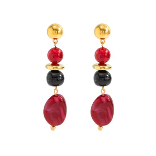 Vintage Resin Teardrop Long Drop Earrings for Women Bohemian Circle Oval Beaded Earrings Geometric Statement Dangle Earring Irregular Jewelry Gifts - color: Style C