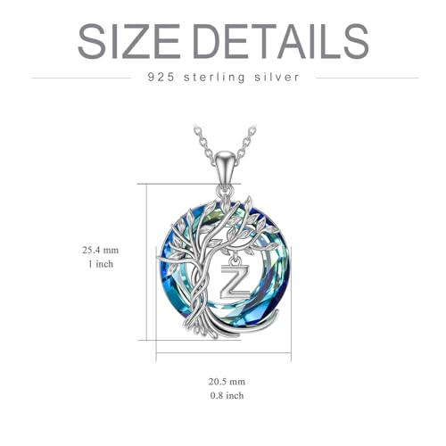 TOUPOP Gifts for Women Tree of Life Initial Necklace 925 Sterling Silver Letter Pendant with Blue Crystal Birthday Jewelry Gifts for Women Her Mom Wife Daughter - color: Tree of Life Z Initial