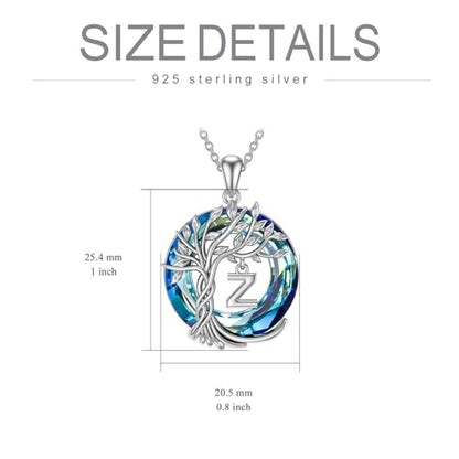 TOUPOP Gifts for Women Tree of Life Initial Necklace 925 Sterling Silver Letter Pendant with Blue Crystal Birthday Jewelry Gifts for Women Her Mom Wife Daughter - color: Tree of Life Z Initial