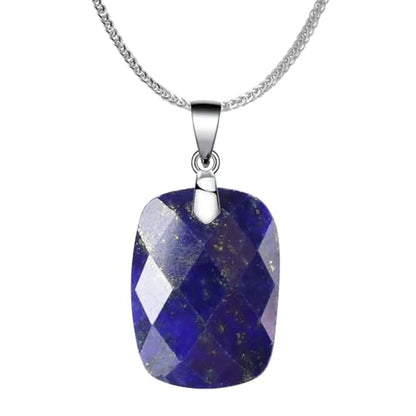 iSTONE 925 Sterling Silver Natural Crytral for Womens Pendant Necklace, Gemstone Birthstone with 17.8" Silver Chain Ladies - color: Rectangle - Lapis Lazuli