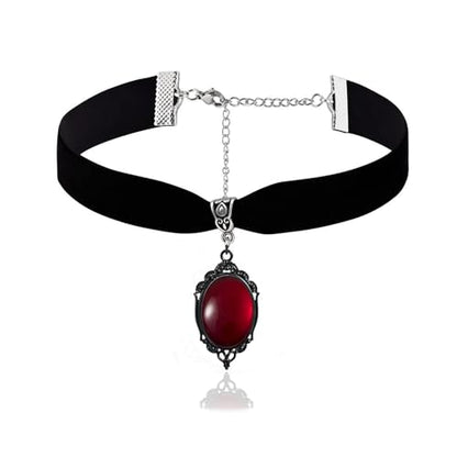 Gothic Black Velvet Goth Choker Necklace for Women,Cameo Black Choker Crow Skull Pendant Necklace Vintage Collar Skull Necklace Gothic Jewelry - style: Red