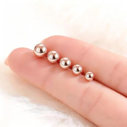 ToHeart 5 Pairs 14K Gold Silver Ball Stud Earrings for Women Studs Set | 3-7MM Studs Hypoallergenic Lightweight Small Ball Earrings Multiple Piercing Earrings Set - color: rose gold