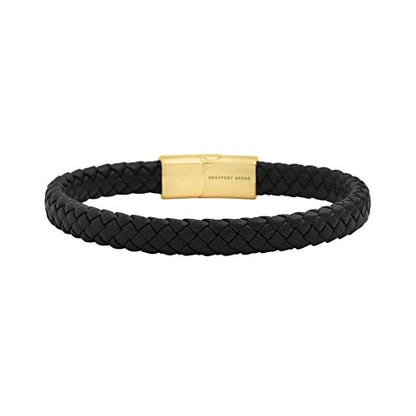 Geoffrey Beene Men's Braided Genuine Leather Bracelet with Stainless Steel Closure - color: Gold