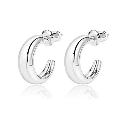 14K Gold Small Hoop Earrings Silver Post Open Hoops Earrings for Women | Hypoallergenic - color: A-Silver