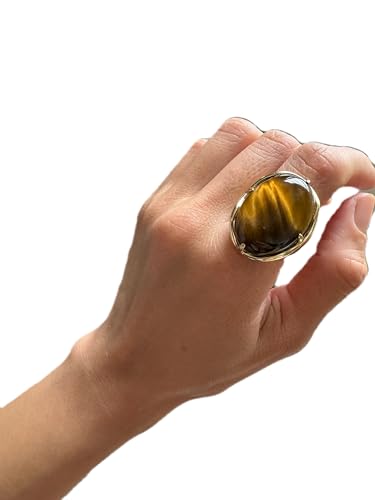 Natural Stone Adjustable Finger Rings Semi Precious Oval Shaped Gemstone Jewelry For Women Anniversary Birthday Wedding Gift - color: Yellow