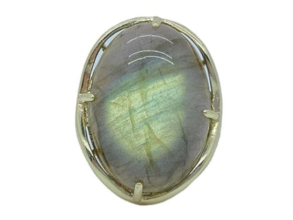 Natural Stone Adjustable Finger Rings Semi Precious Oval Shaped Gemstone Jewelry For Women Anniversary Birthday Wedding Gift - color: Grey Labradorite