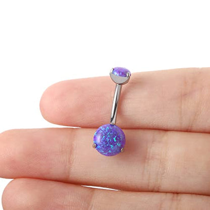 VOJO G23 Titanium Belly Button Rings Cubic Zircon Opal Hypoallergenic Threaded 14G Diamond Navel Body Piercing Jewelry Birthstone for Women - color: Claw Dark Purple Opal
