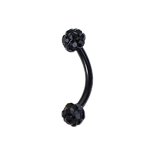 16G Stainless Steel Body Piercing Jewelry, Rhinestone Curved Barbell Eyebrow Rings, Curved Eyebrow Rings Button Ring - color: black