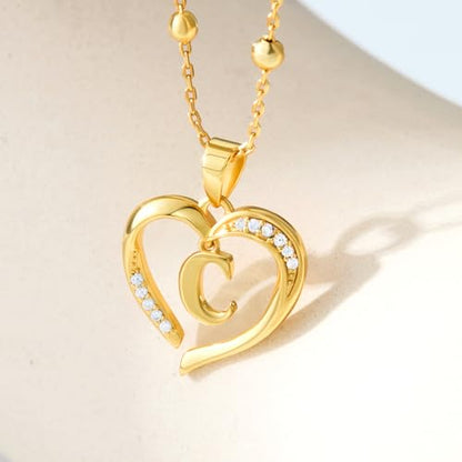 Cicy Bell Womens Heart Initial Necklace 18k Gold Plated | Personalized Letter Pendant, 17.7'' with 2'' Extender - color: Style 2-C-Gold