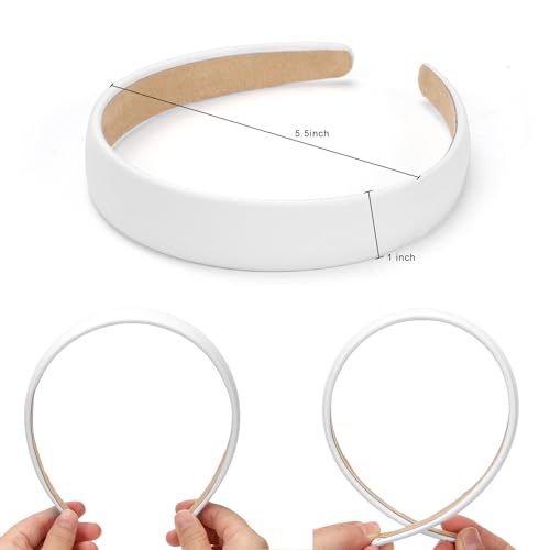 WantGor 1 Inch PU Leather Headband, Wide Padded Hairband Fashion Hair Bands | Cute Womens Headbands Holiday DIY Hair Accessories - color: White