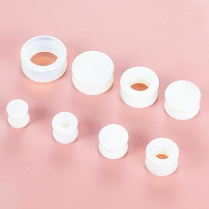 Opal Ear Gauges Set 4 Pcs Solid & Hollow Synthetic Stone Plugs | Icy blue opal stone, hypoallergenic for sensitive ears, double flare, sizes 00G to 1 inch, gift-ready black box with logo - size: Gauge=11/16"(18mm)