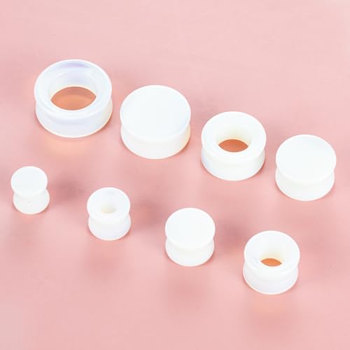 Opal Ear Gauges Set 4 Pcs Solid & Hollow Synthetic Stone Plugs | Icy blue opal stone, hypoallergenic for sensitive ears, double flare, sizes 00G to 1 inch, gift-ready black box with logo - size: Gauge=7/8"(22MM)