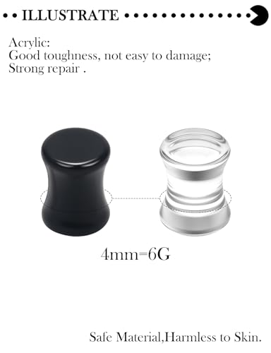 6G-50mm Acrylic Solid Gauges for Ear Tunnel Plugs Stretcher lightweight Plugs Clear Black Double Flared Flesh Tunnels Earrings for Women Men - color: Clear/Black:6G = 4mm