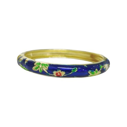 Cloisonne Bracelet For Women, Chunky Bangle Trendy Cute Flower Enamel Bangles Multi Tone Engraved Cuff Gold Plated Bracelets Stackable Wife Jewelry Friendship Gift - color: Dark Blue
