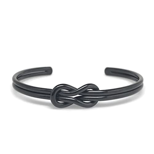 Womens Infinity Love Knot Cuff Bracelet Stainless Steel Adjustable Silver or Black - color: Black