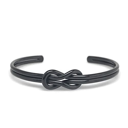 Womens Infinity Love Knot Cuff Bracelet Stainless Steel Adjustable Silver or Black - color: Black