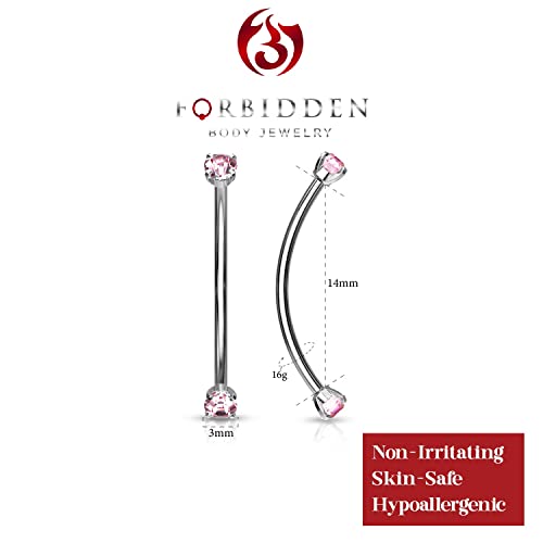 Forbidden Body Jewelry Snake Eyes Piercing Jewelry Tongue, Conch, Belly Button or Eyebrow Rings for Women & Men - 16g Curved Barbell 3mm Clear Crystal Surgical Steel Piercing (1 Pcs - 9/16") - color: Pink