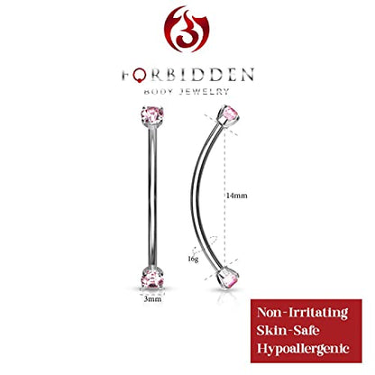 Forbidden Body Jewelry Snake Eyes Piercing Jewelry Tongue, Conch, Belly Button or Eyebrow Rings for Women & Men - 16g Curved Barbell 3mm Clear Crystal Surgical Steel Piercing (1 Pcs - 9/16") - color: Pink