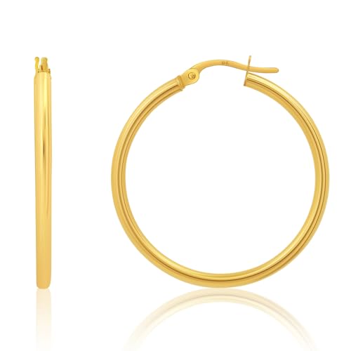 10k or 14k Gold Hoop Earrings for Women | Hypoallergenic Small to Large 12MM to 50MM Hoop Earrings with Secure Click Tops | Yellow or White Gold Classic Hoops in 2MM Thick Tube by MAX + STONE - color: 10K Yellow Gold, size: 30mm | 1.2 inches Diameter