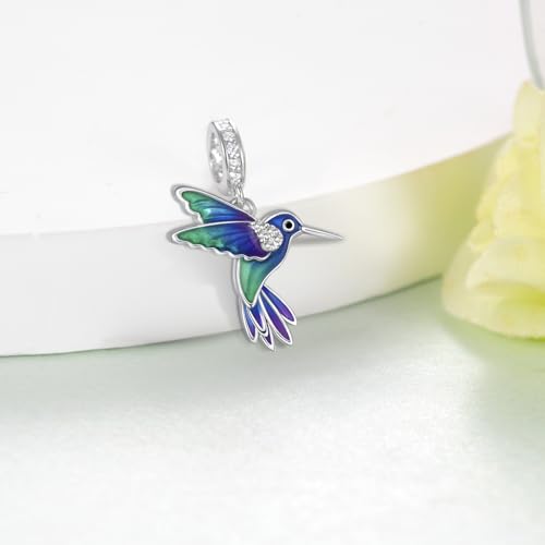 Cute Animals Charms 925 Sterling Silver Highland Cow/Dragon/Axolotl/Raccoon/Whale/Turtle/Cardinal/Hummingbird Charms for Bracelets for Women Cute Animal Charm Beads for Jewelry Making - style: Hummingbird Charm