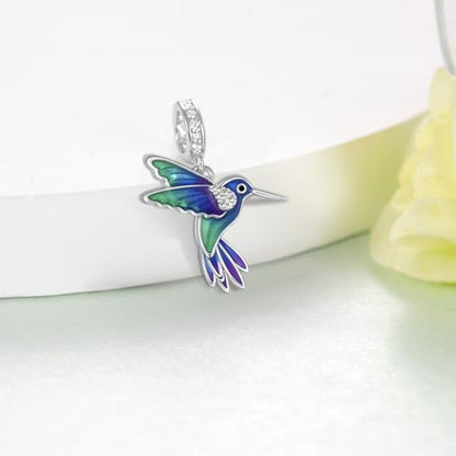 Cute Animals Charms 925 Sterling Silver Highland Cow/Dragon/Axolotl/Raccoon/Whale/Turtle/Cardinal/Hummingbird Charms for Bracelets for Women Cute Animal Charm Beads for Jewelry Making - style: Hummingbird Charm