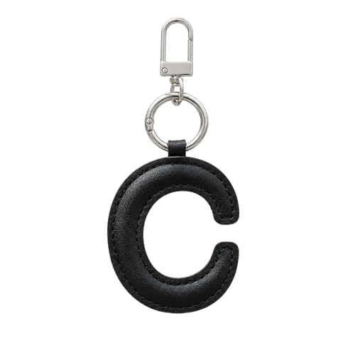 Initial Letter Keychain,Stainless Steel,Colorful Faux Leather Keyring for Backpack,Purse,Car Keys,Gift for Men Women - color: C
