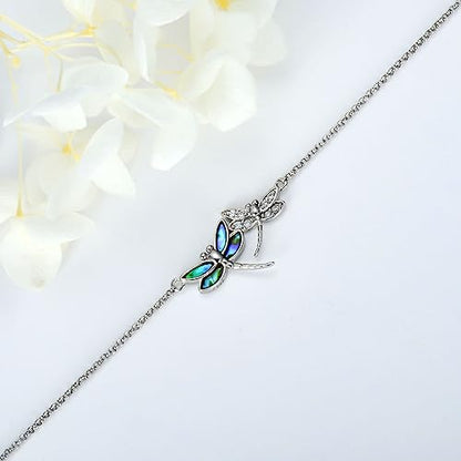 925 Sterling Silver Anklet Foot Bracelet with Crystal from Austria, Anklet Jewelry Gifts for Women 11 Inch Adjustable - style: D-Dragonfly