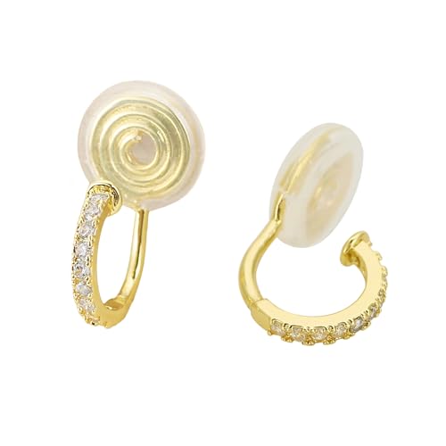 Clip On Hoop Earrings for Women Non Pierced Cubic Zirconia Huggie Hoops 14K Gold Plated CZ Clip On Earrings Adjustable No Piercing Fake Earrings - color: Gold, size: 10 MM