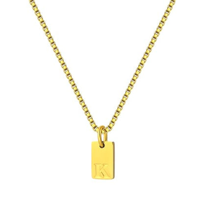 Gold Plated Square Initial Necklace Waterproof A-Z Letter Pendant on Thin Chain - Dainty, Stackable Jewelry for Women - color: Golden-K, size: F