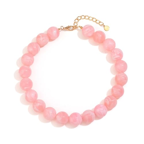 Chunky Necklaces for Women Trendy 20MM Large Resin Beaded Necklace Bold Statement Chunky Choker Necklace Boho Beads Summer Beach Jewelry - color: Pink