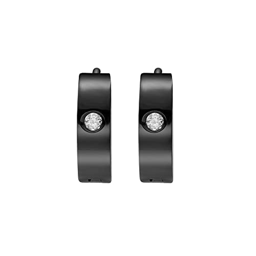 Small Huggie Hoop Earrings for Women - color: Black Cubic Zirconia