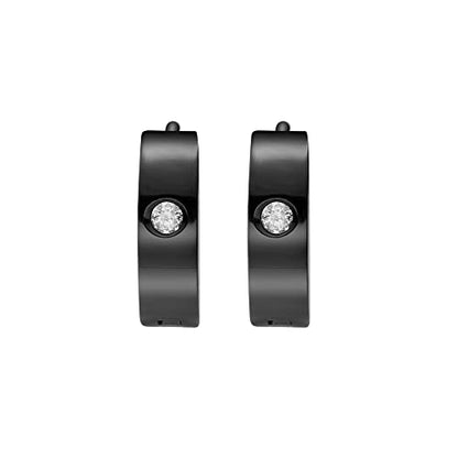 Small Huggie Hoop Earrings for Women - color: Black Cubic Zirconia