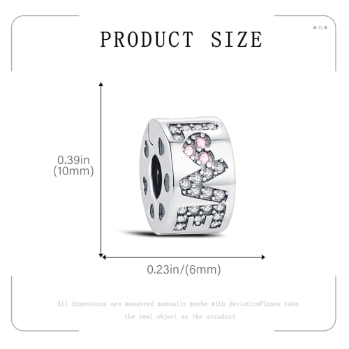 KEQ Clip Spacer Charm for Bracelet 925 Silver Pave Cubic Zirconia Clip Lock Stopper Bead Spacer For Women Bracelets Stopper Birthday Gifts European Openable Beads 2pcs - color: LOVE