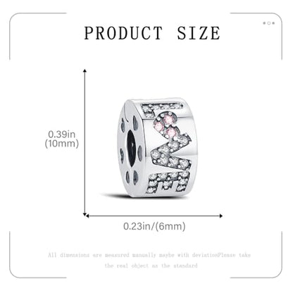 KEQ Clip Spacer Charm for Bracelet 925 Silver Pave Cubic Zirconia Clip Lock Stopper Bead Spacer For Women Bracelets Stopper Birthday Gifts European Openable Beads 2pcs - color: LOVE