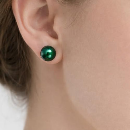 Pearl Stud Earrings Multicolor Shell Beads Pearl Hypoallergenic Stud Earrings Ocean Shell Pearl Jewelry - color: Green