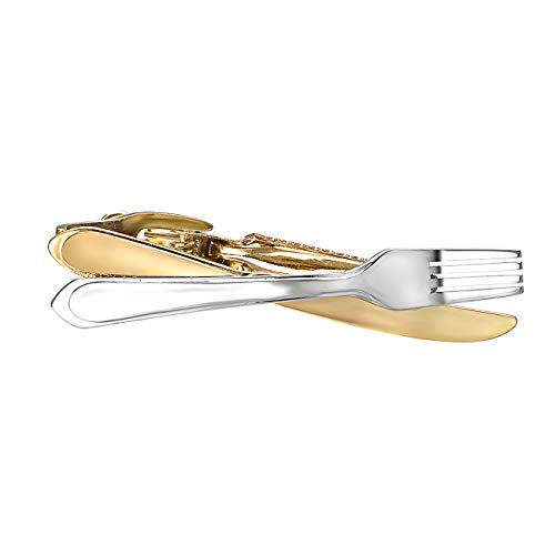 Yoursfs Unique Fork and Knief Tie Clip for Men Gold Silver 316L Stainless Steel Tie Bar Pin Novelty Men's Jewelry - style: Knife and Fork Tie Clip