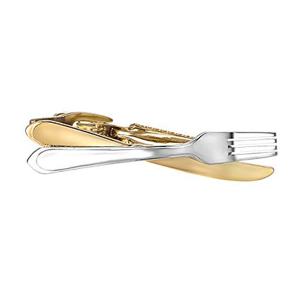 Yoursfs Unique Fork and Knief Tie Clip for Men Gold Silver 316L Stainless Steel Tie Bar Pin Novelty Men's Jewelry - style: Knife and Fork Tie Clip