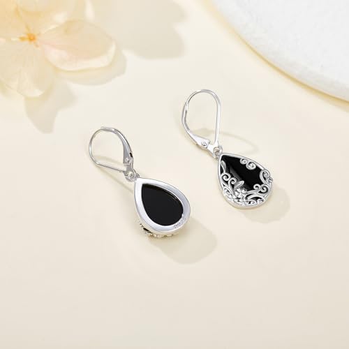 Black Onyx Earrings 925 Sterling Silver Black Onyx Dangle Drop Earrings Filigree Jewelry Gift for Women Girls - style: Filigree
