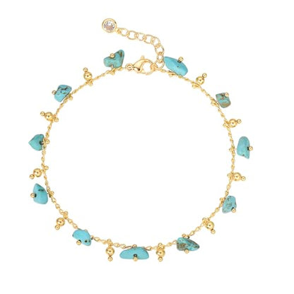 Gold Chain Bracelet for Women, 14K Gold Plated | Dainty Bracelets with Adjustable Chain, Trendy Jewelry Gift for Women - style: beads turquoise