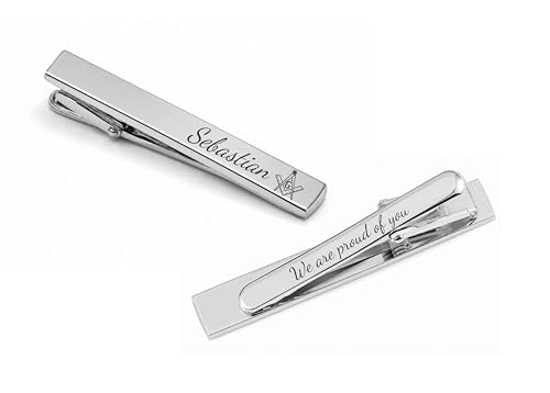 Personalized Silver Tie Clip For Freemasons Engraved Free - Custom Masonic Gift - Mason Tie Bar | Free Engraving - Ships From USA