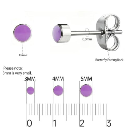 12 Pairs 18K Gold Plated Surgical Stainless Steel Stud Earring Cubic Zirconia CZ Multicolor Birthstone Stud Earrings Set - style: silver enamel 4mm