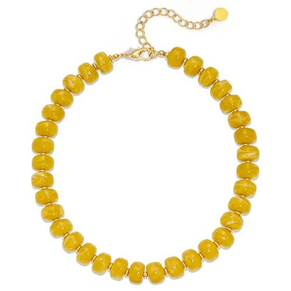 Chunky Beaded Necklace for Women, Colorful Boho Statement Necklace, Gold Chunky Resin Large Bead Necklace, Waterproof Summer Beach Jewelry Gifts for Women - color: Yellow