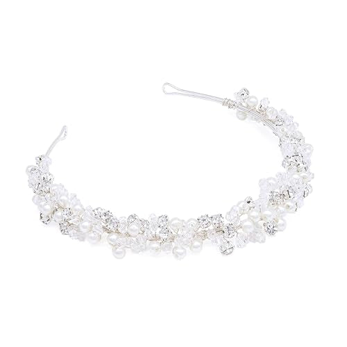Oriamour Bridal Headband Crystal Tiara for Women Pearl Wedding Headpieces for Bride Hair Accessories for Prom Birthday Party