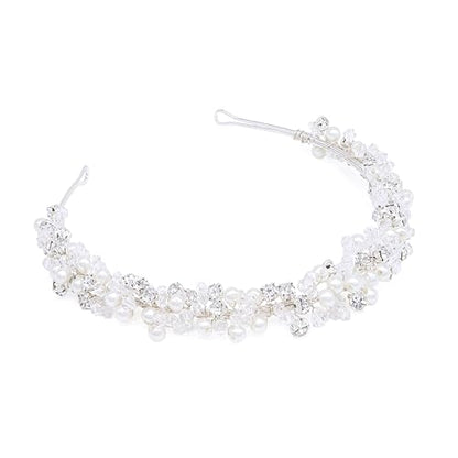Oriamour Bridal Headband Crystal Tiara for Women Pearl Wedding Headpieces for Bride Hair Accessories for Prom Birthday Party